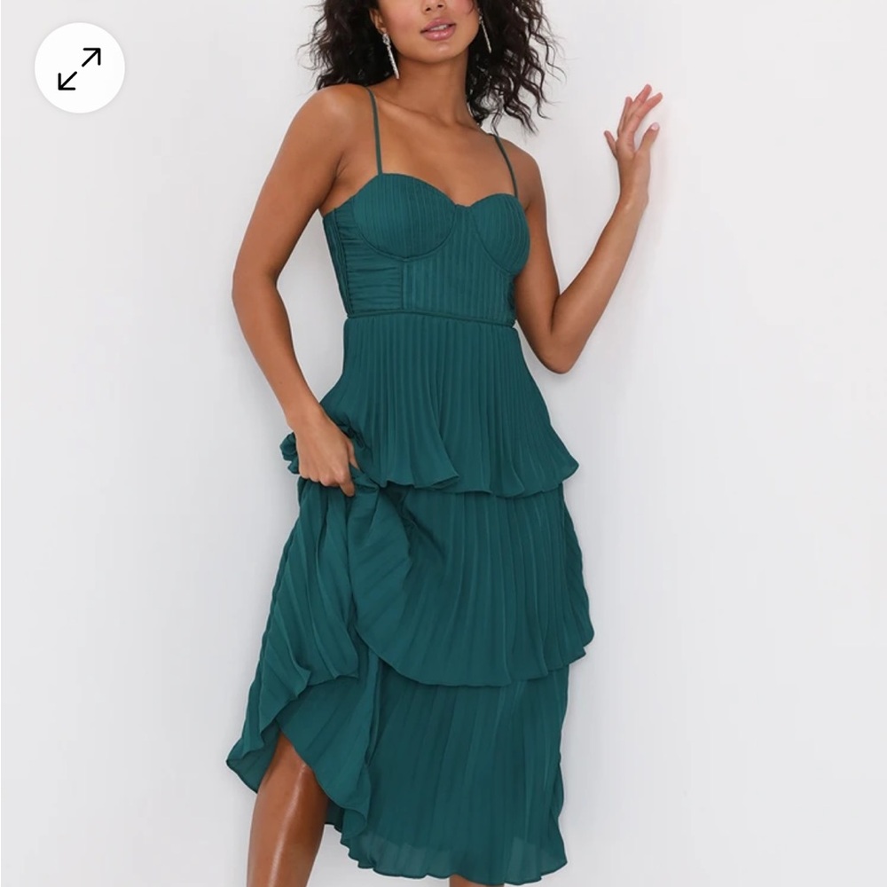 Cascading Crush Emerald Tiered Bustier Midi Dress